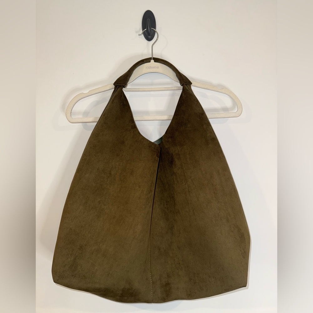 Olive Green Faux Suede Shoulder Bag